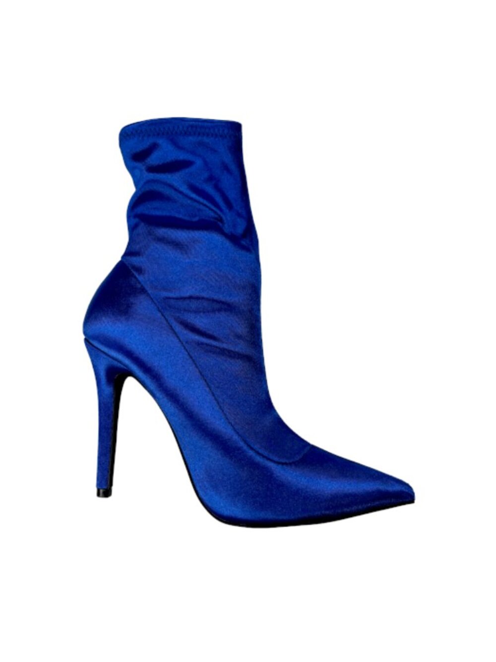 Qupid Milia-152 Women's Blue Pointed Toe Sock Ankle Bootie Heel